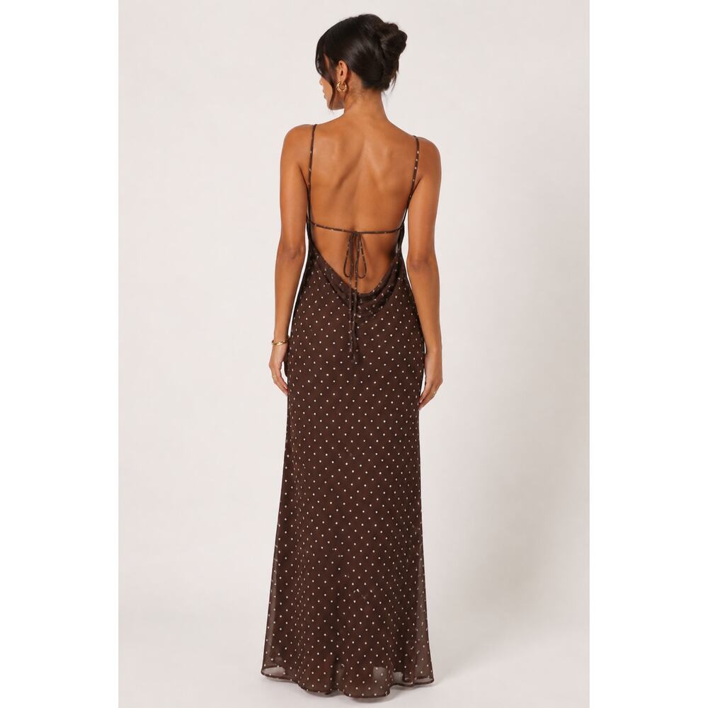 Camila Coelho Polka Dot Maxi Dress Draped Spaghetti Strap Open Back Backless - Picture 8 of 9